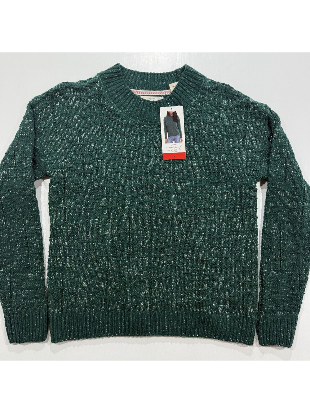 Weatherproof Vintage Sweater Womens M Green Textured Shimmer Knit NWT